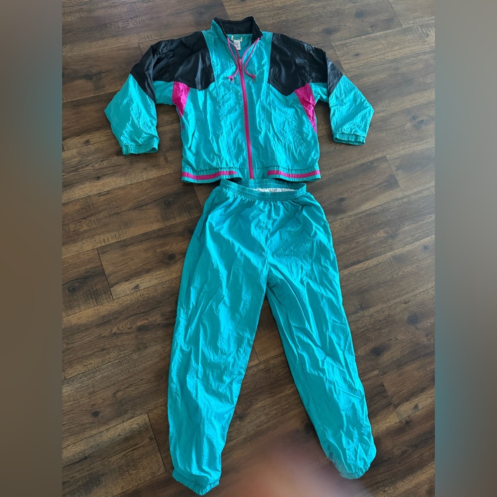 Teal and White Nylon Shorts